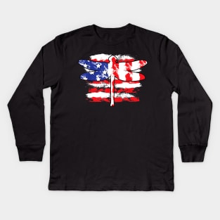 4th of July Patriotic Dragonfly with US American Flag Kids Long Sleeve T-Shirt